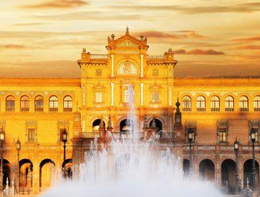 Sunset in Plaza de España, Seville, Spain