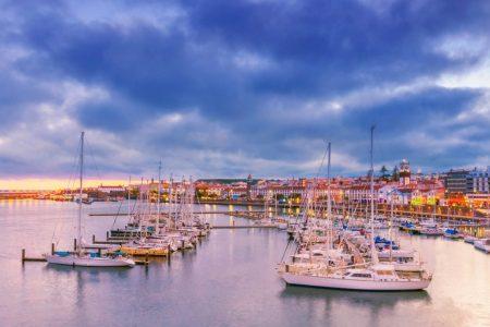 View of Ponta Delgada marina, in S. Miguel Island, Azores, Portugal