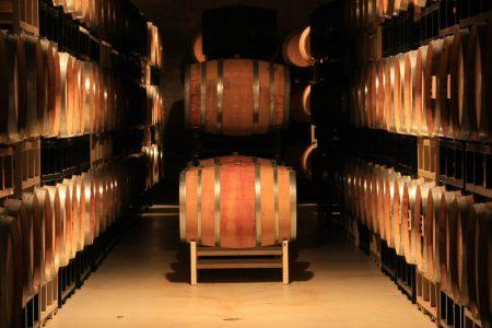 Wine barrels in a beautiful wine cellar