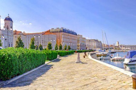 Trieste promenade and small port in Italy by Adriatic sea